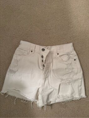 PacSun White Distressed High-Waist Denim Shorts